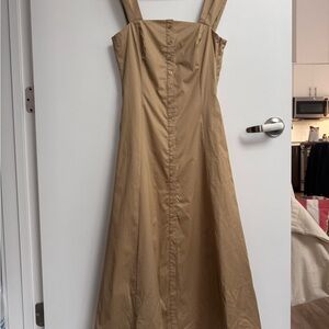STAUD Tan Button-Front Midi Dress